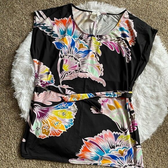 Trina Turk Seychelles Printed Swimsuit Cover Up Tunic Belted Multicolor Medium - Picture 1 of 6